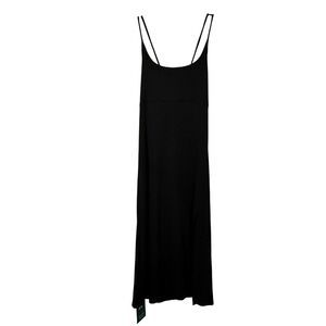 Halara Minimalist Black Ribbed Knit Lace Up Midi Casual Slip Dress Size L NWT